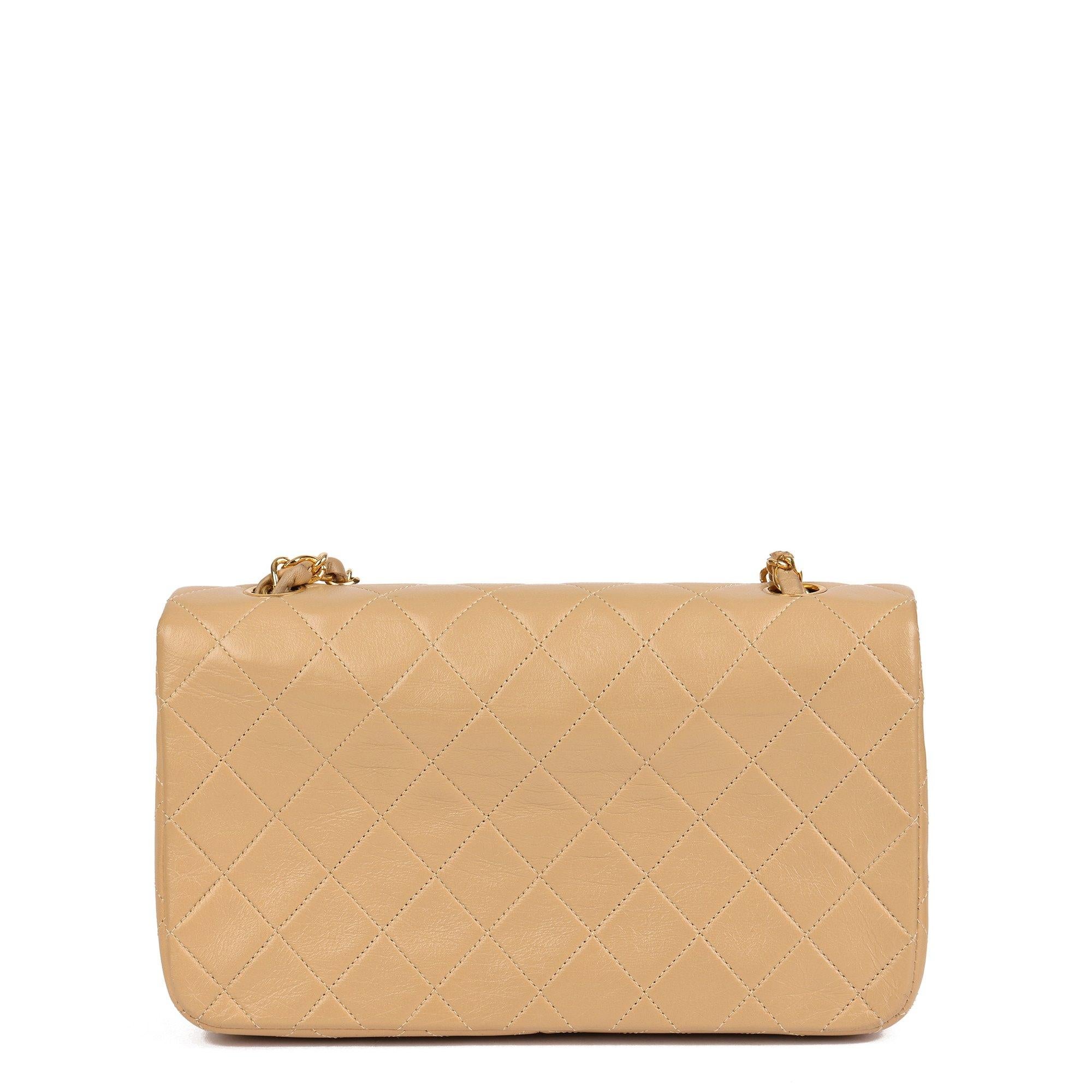 CHANEL Beige Quilted Lambskin Vintage Small Classic Single Full Flap Bag 6