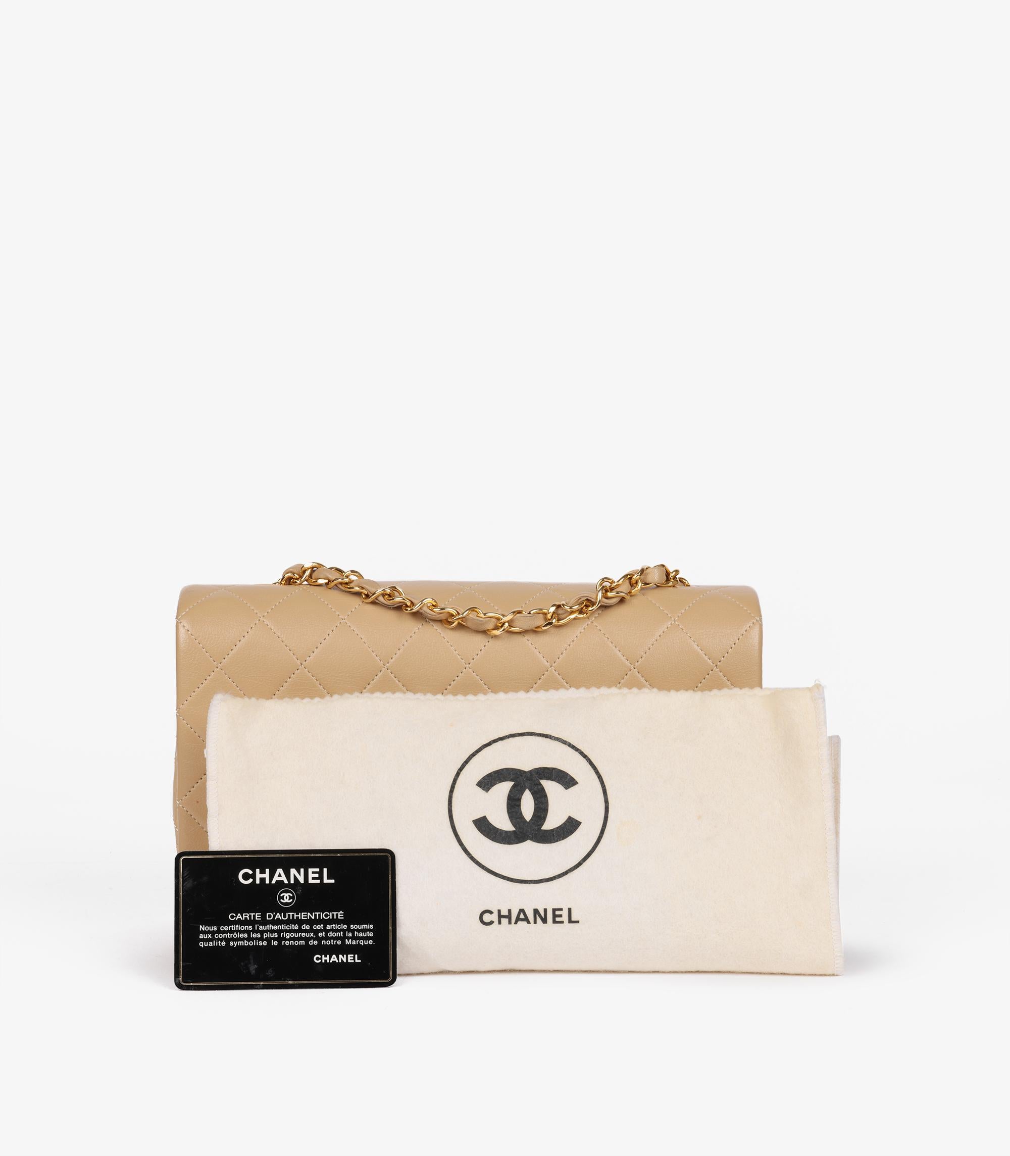Chanel  Beige Quilted Lambskin Vintage Small Classic Single Full Flap Bag For Sale 6