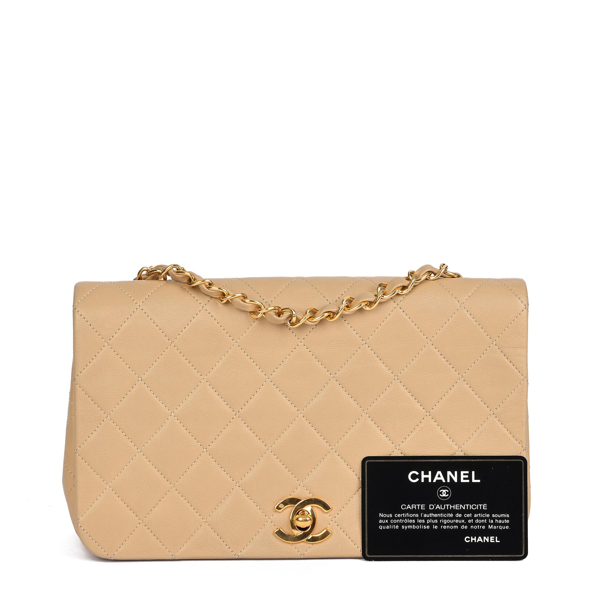 CHANEL Beige Quilted Lambskin Vintage Small Classic Single Full Flap Bag  8