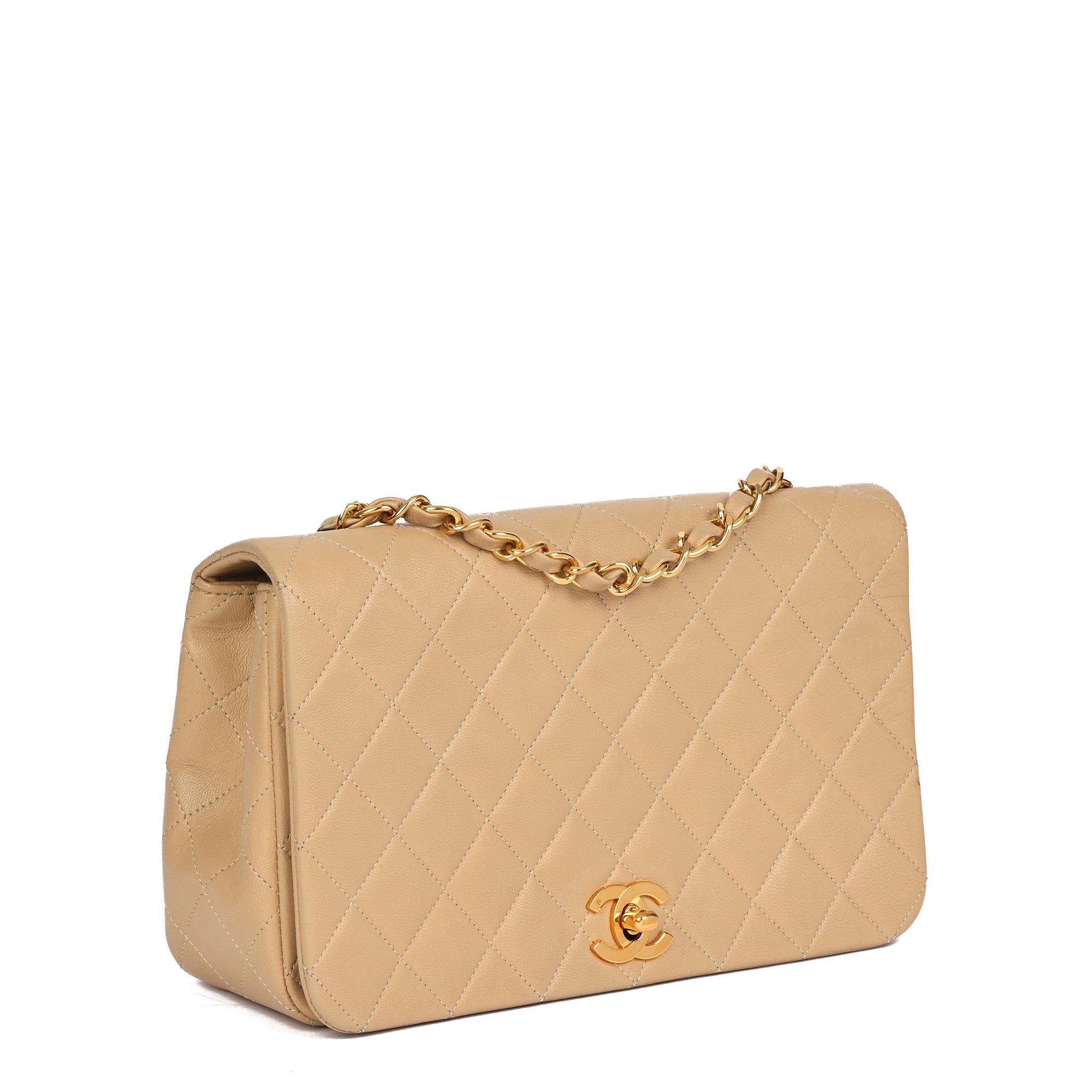 CHANEL
Beige Quilted Lambskin Vintage Small Classic Single Full Flap Bag 

Serial Number: 1618471
Age (Circa): 1991
Accompanied By: Authenticity Card
Authenticity Details: Authenticity Card, Serial Sticker (Made in France)
Gender: Ladies
Type: