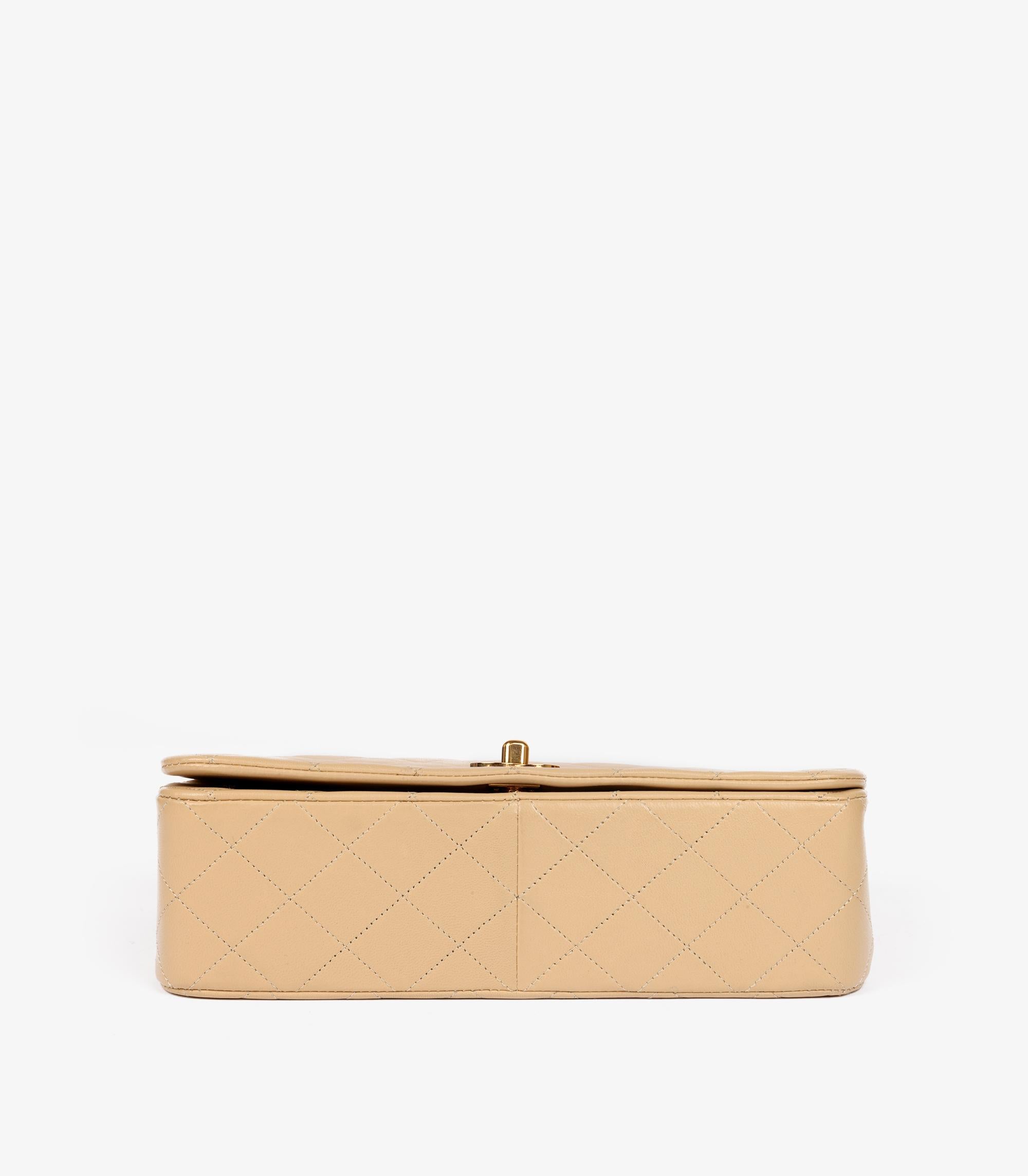 Chanel Beige Quilted Lambskin Vintage Small Classic Single Full Flap Bag For Sale 2