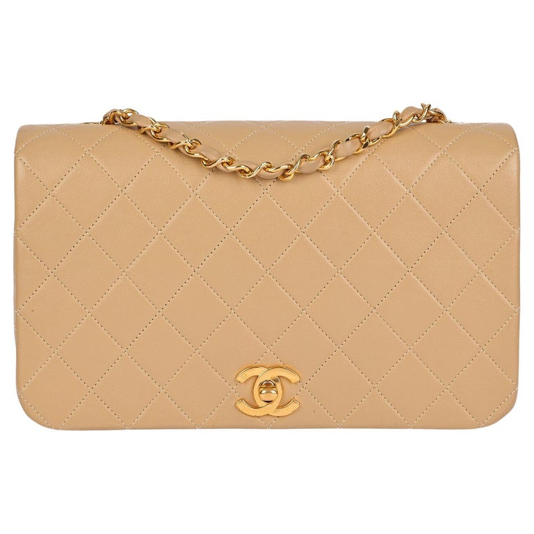 CHANEL Beige Quilted Lambskin Vintage Small Classic Single Full Flap Bag