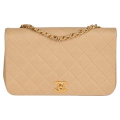 CHANEL Beige Quilted Lambskin Vintage Small Classic Single Full Flap Bag 