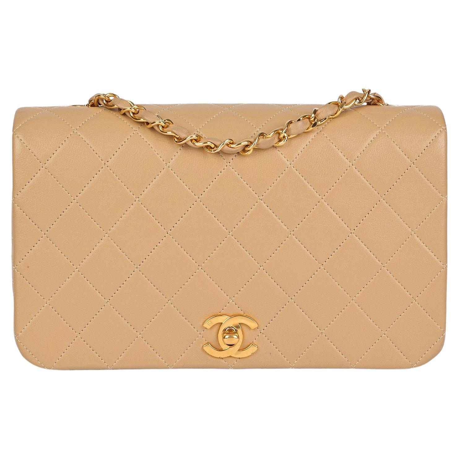 CHANEL Beige Quilted Lambskin Vintage Small Classic Single Full Flap Bag