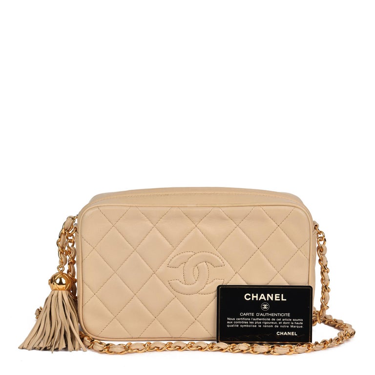 CHANEL Beige Quilted Lambskin Vintage Small Fringe Timeless Camera Bag at  1stDibs