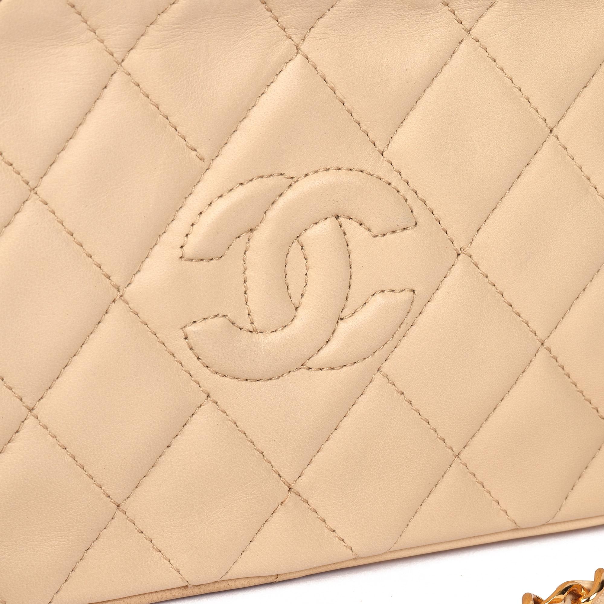 Women's CHANEL Beige Quilted Lambskin Vintage Small Fringe Timeless Camera Bag