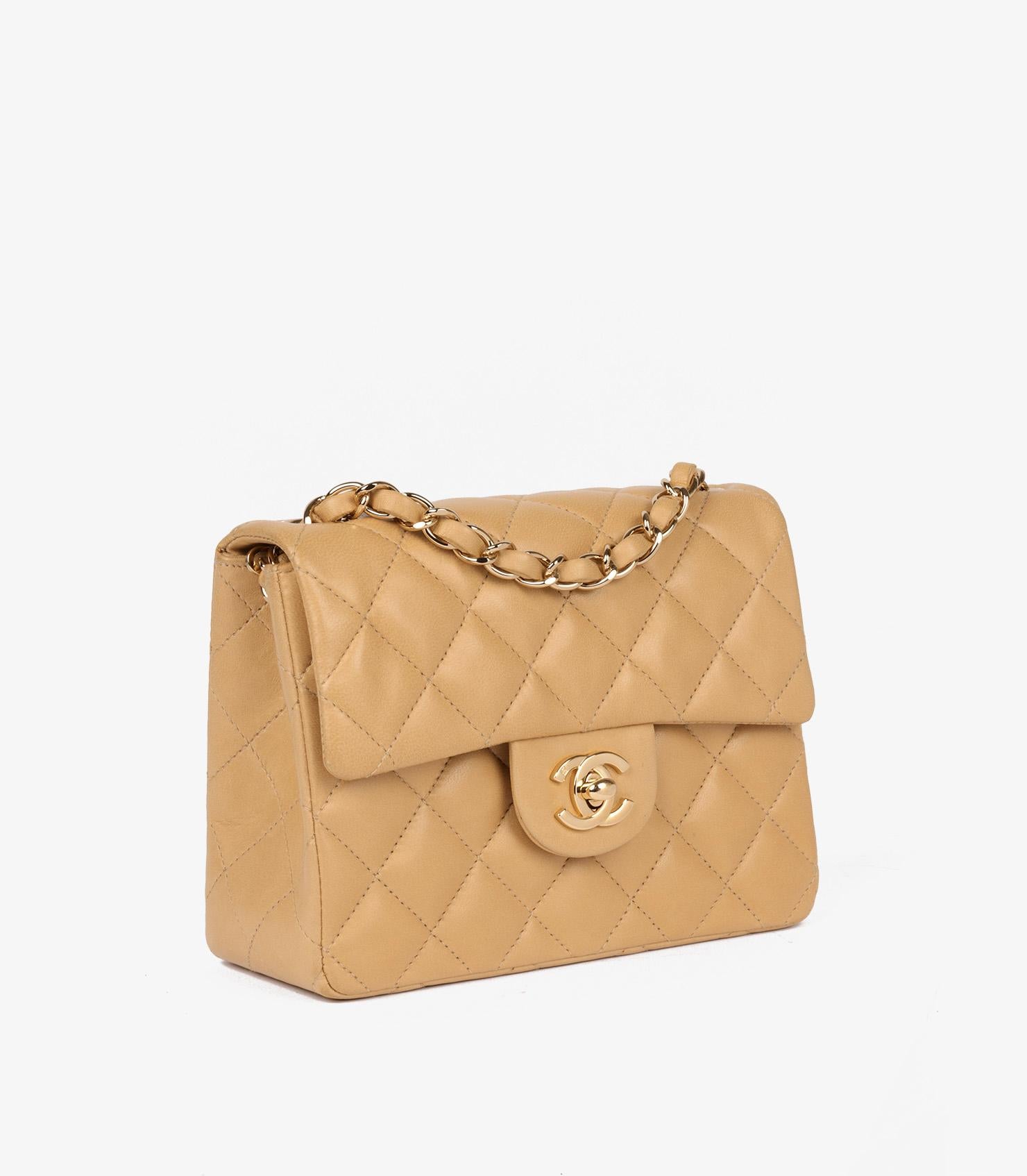 Orange Chanel Beige Quilted Lambskin Vintage Square Classic Mini Flap Bag