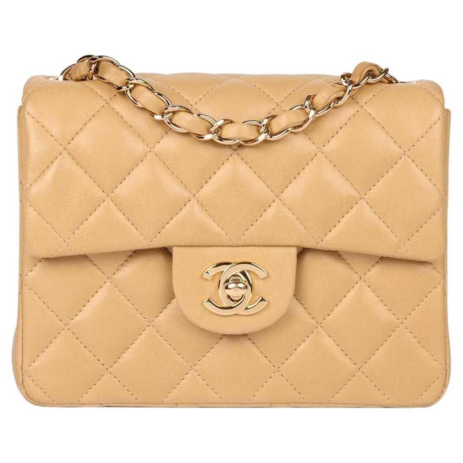 Chanel Beige Quilted Lambskin Vintage Square Classic Mini Flap Bag
