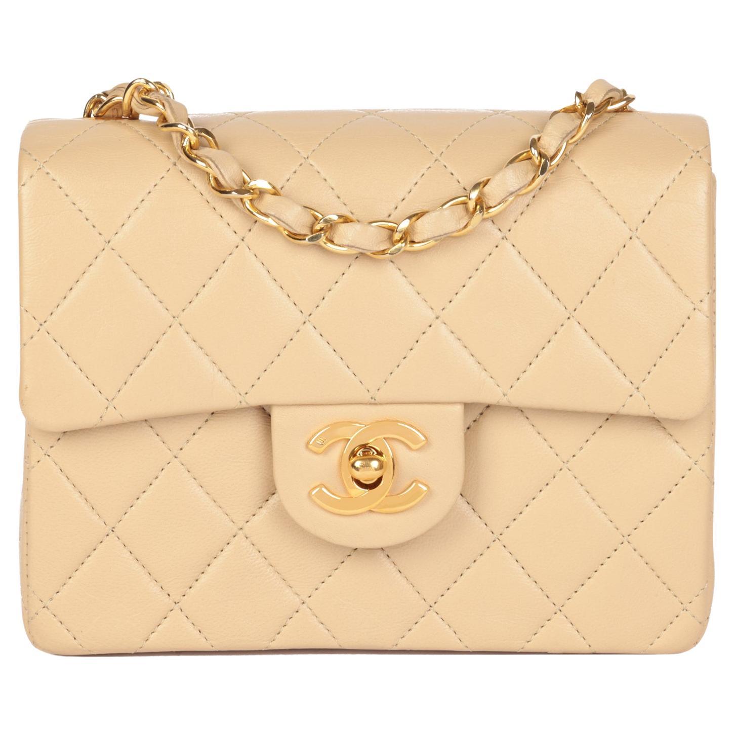 CHANEL Beige Quilted Lambskin Vintage Square Mini Flap Bag For Sale at  1stDibs