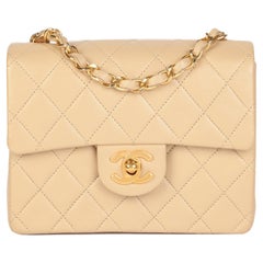 CHANEL Beige Quilted Lambskin Vintage Square Mini Flap Bag