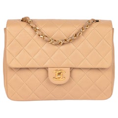 CHANEL Beige Quilted Lambskin Vintage Square Mini Flap Bag
