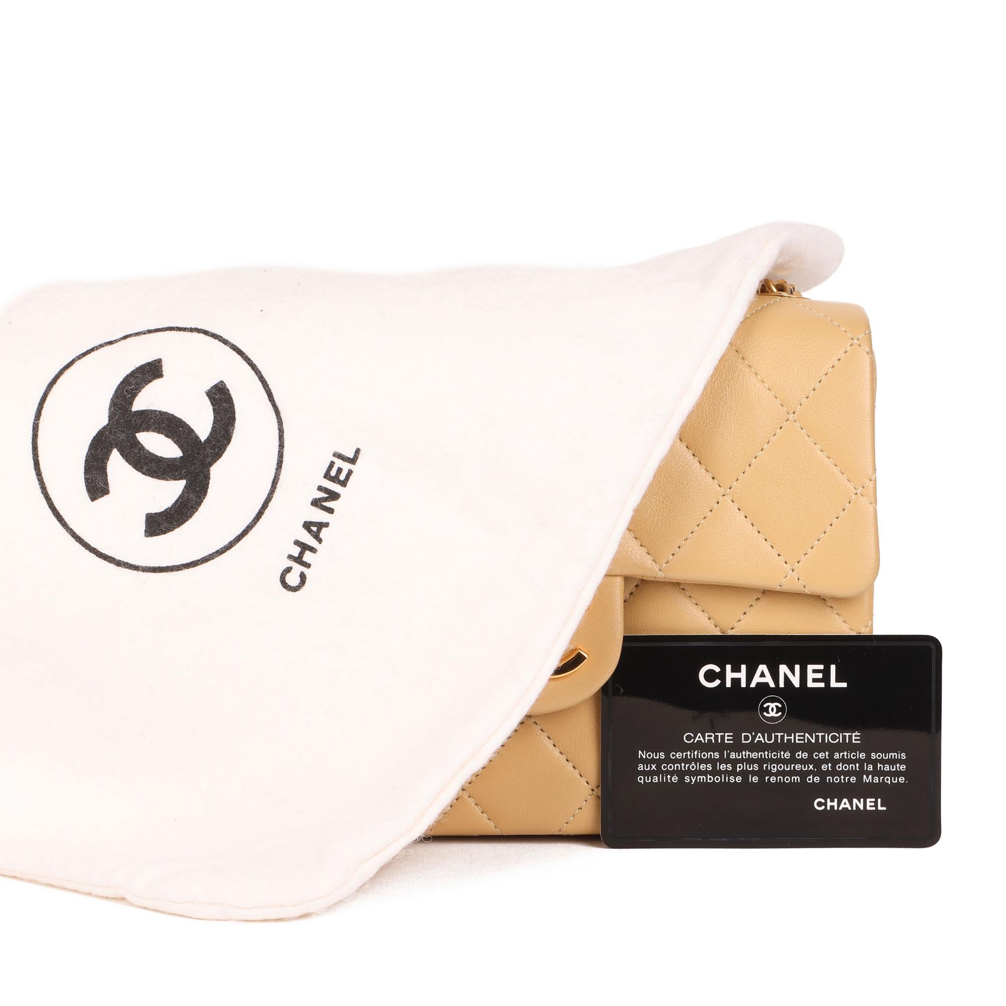 Women's Chanel Beige Quilted Lambskin Vintage Top Handle Mini Flap Bag