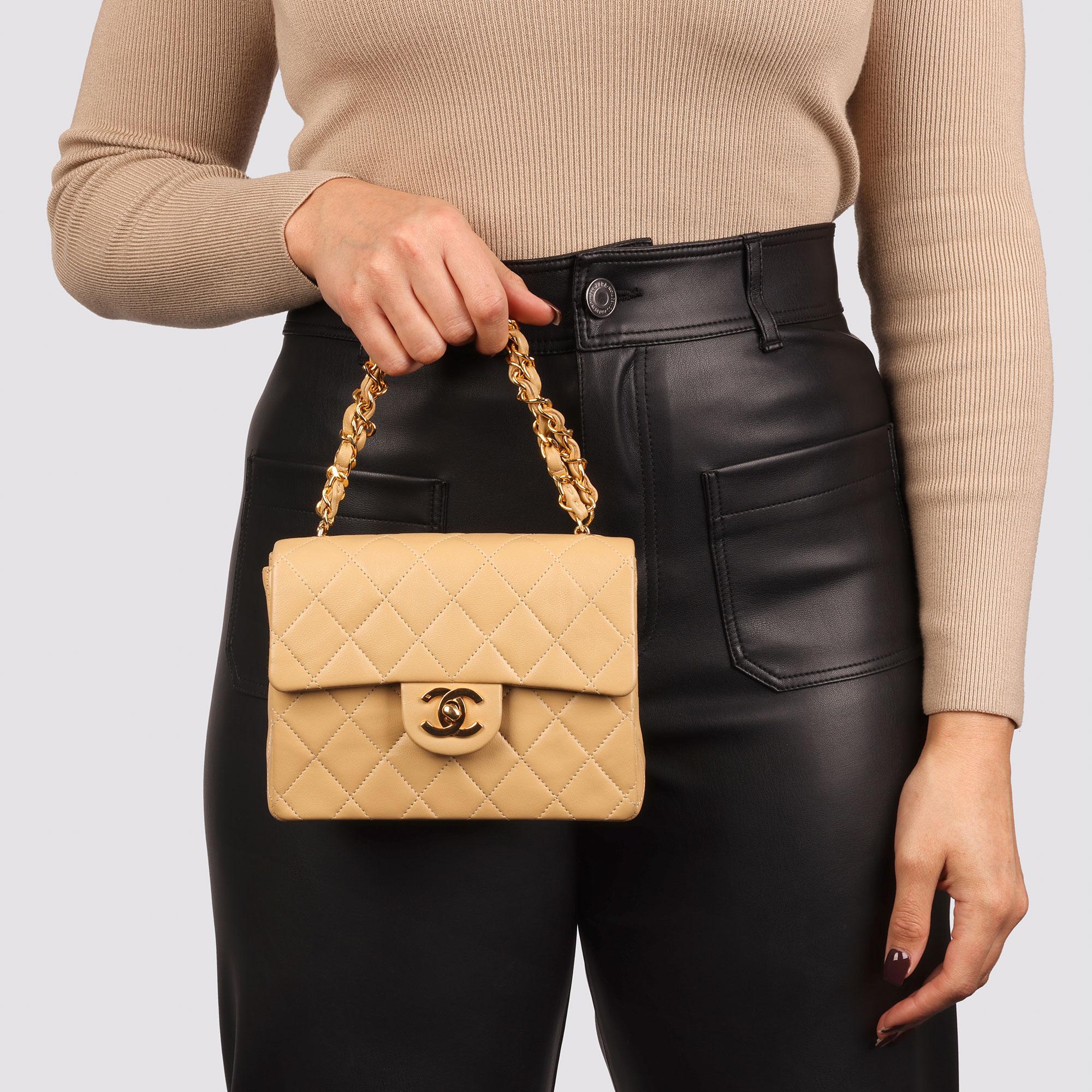 Chanel Beige Quilted Lambskin Vintage Top Handle Mini Flap Bag 1