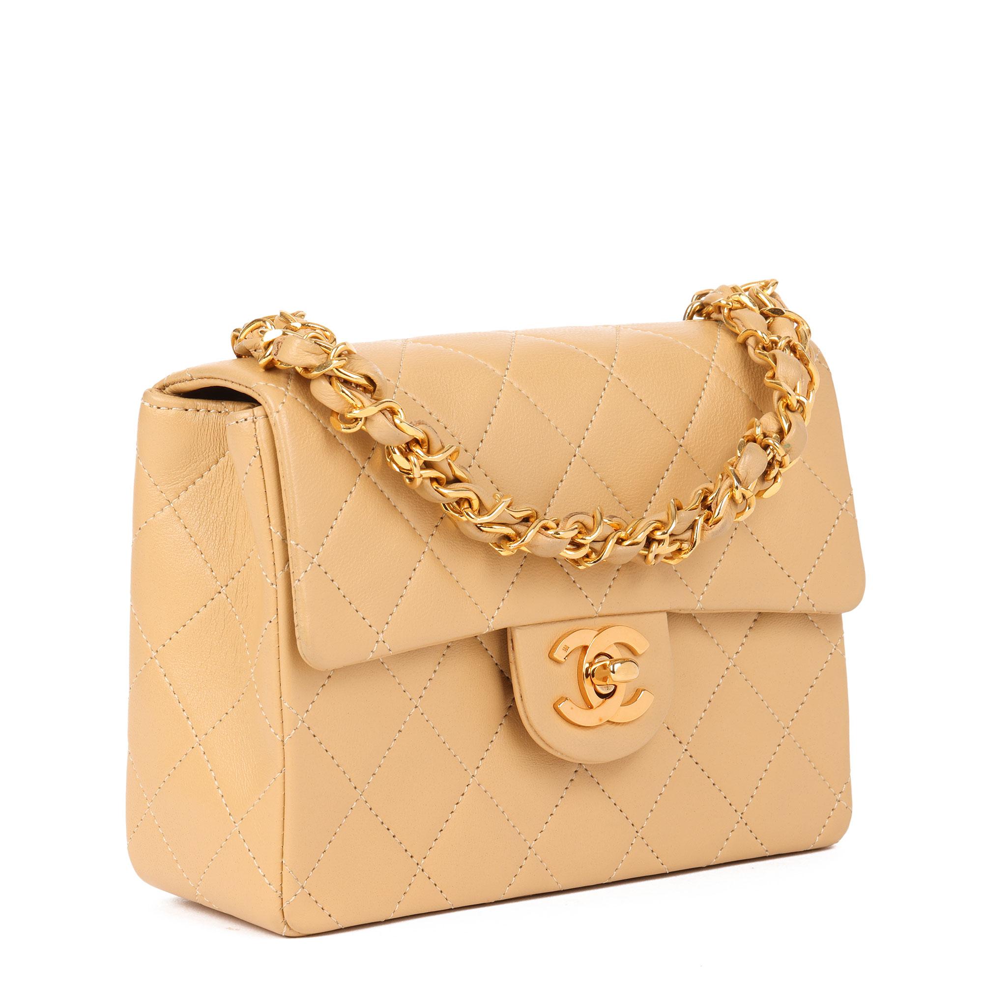 Chanel Beige Quilted Lambskin Vintage Top Handle Mini Flap Bag 2