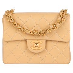Chanel Beige Quilted Lambskin Vintage Top Handle Mini Flap Bag