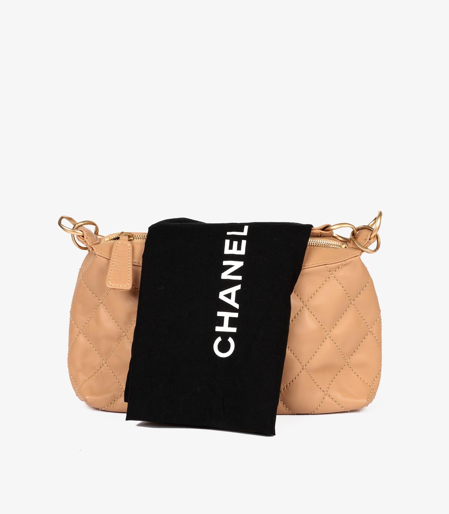 Chanel Beige Quilted Lambskin Vintage Wild Stitch Classic Shoulder Bag For Sale 8