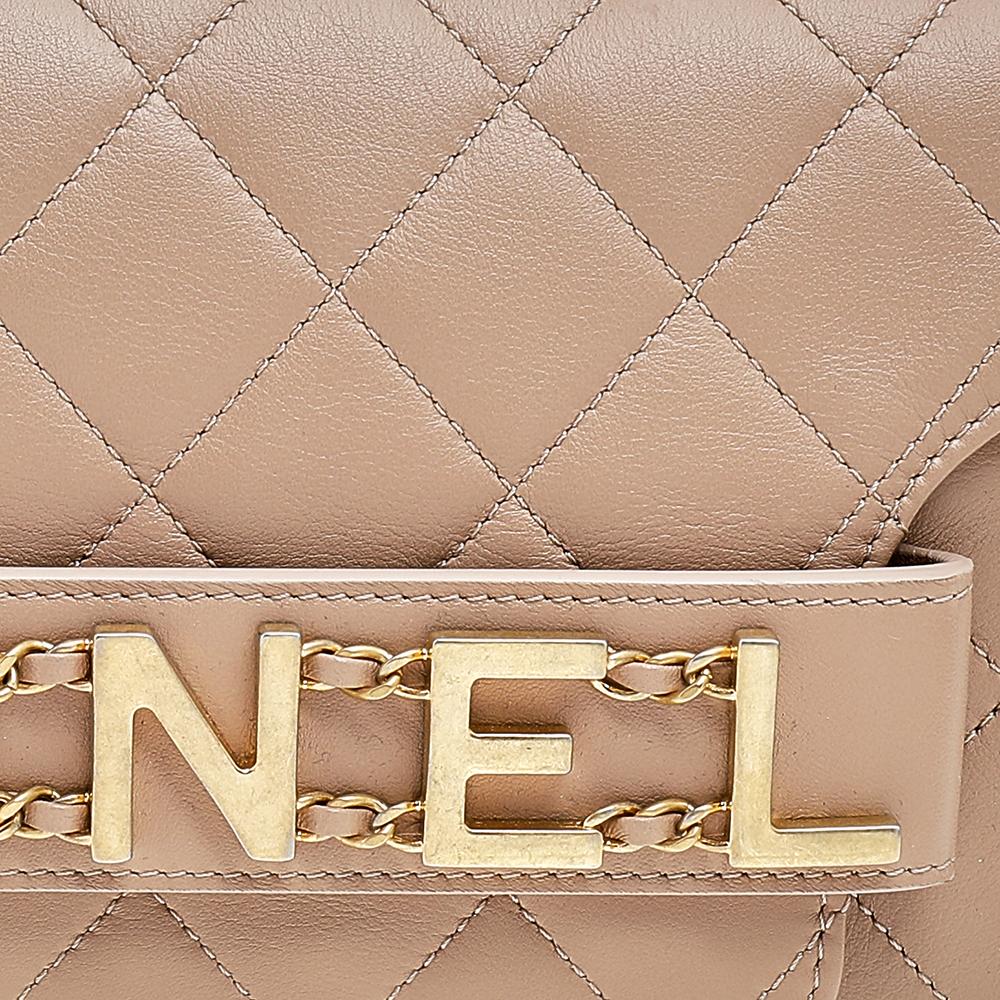 Chanel Beige Quilted Leather 2020 Medium Classic Enchained Logo Flap Bag 1