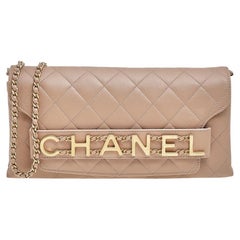 Chanel Beige Quilted Leather 2020 Medium Classic Enchained Logo Flap Bag