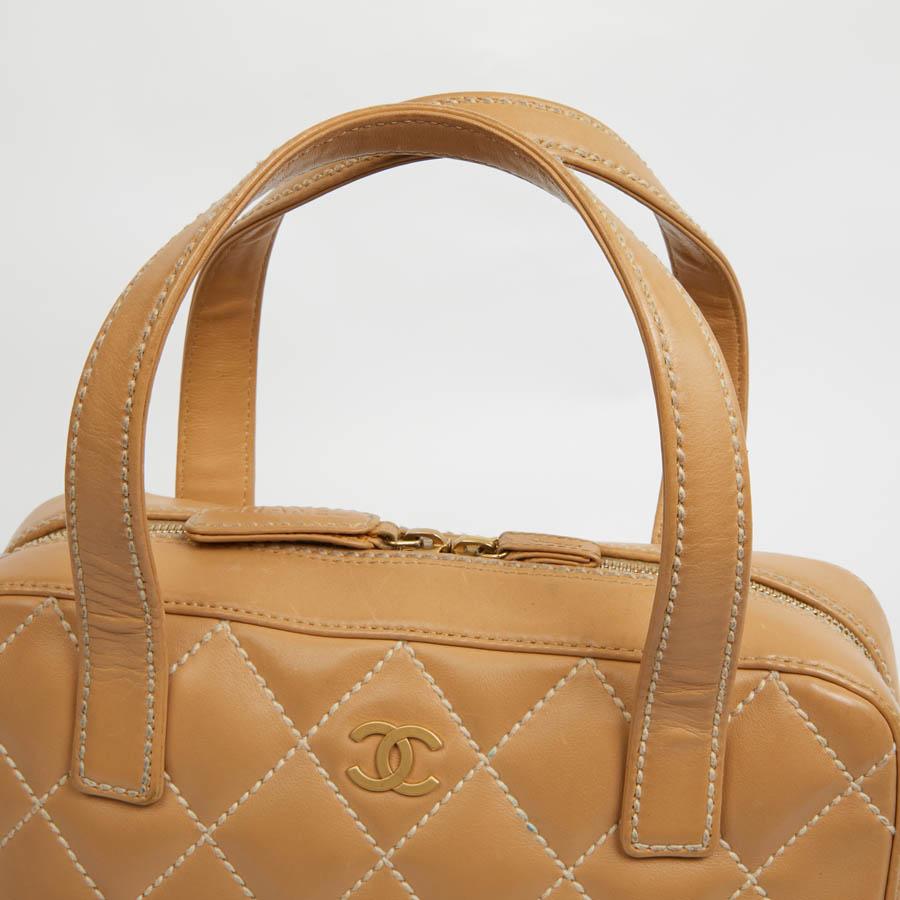 CHANEL Beige Quilted Leather Bag 7