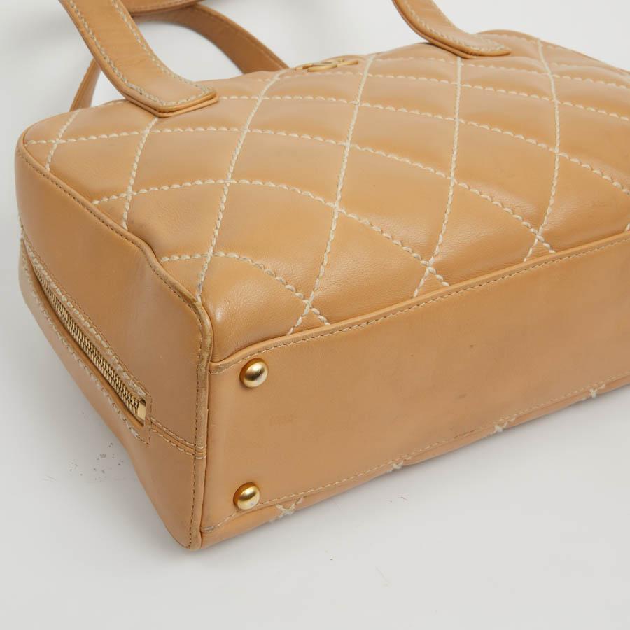 CHANEL Beige Quilted Leather Bag 2