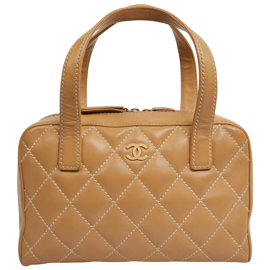 CHANEL Beige Quilted Leather Bag