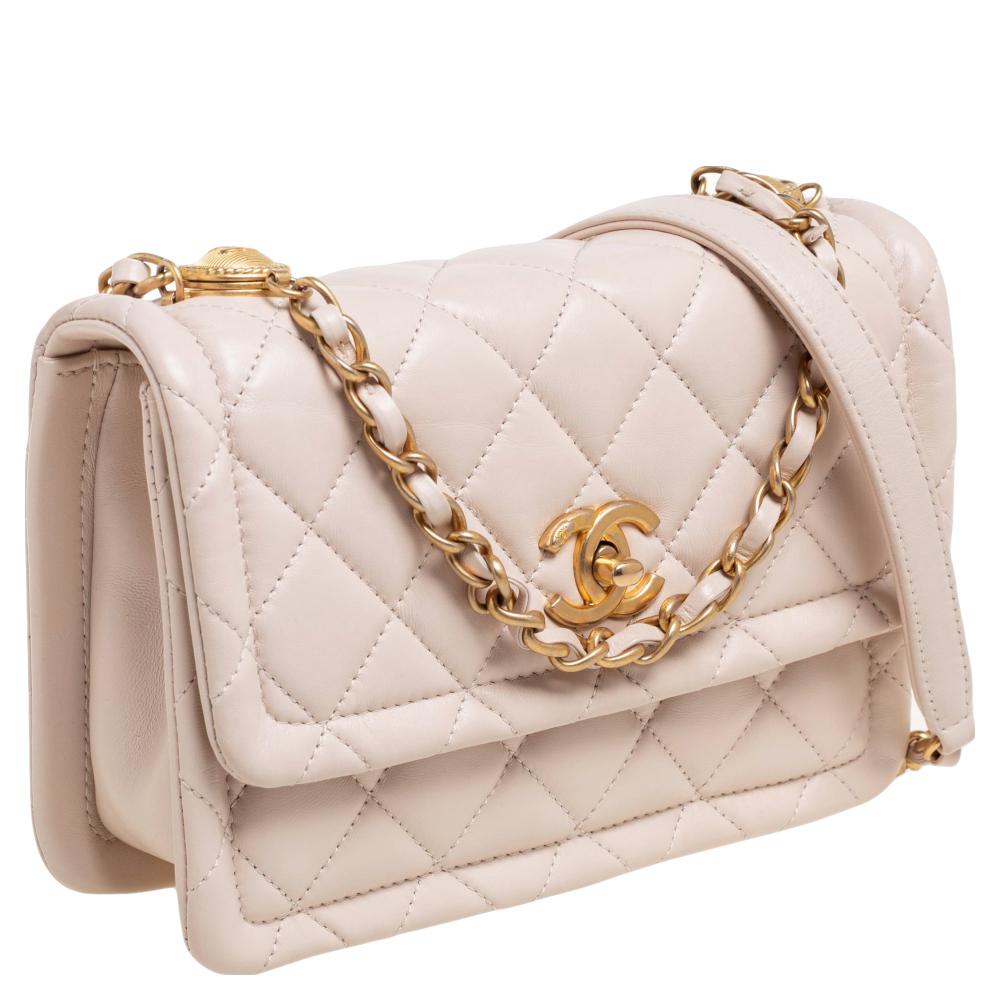 Chanel Beige Quilted Leather Button Top Flap Bag 3