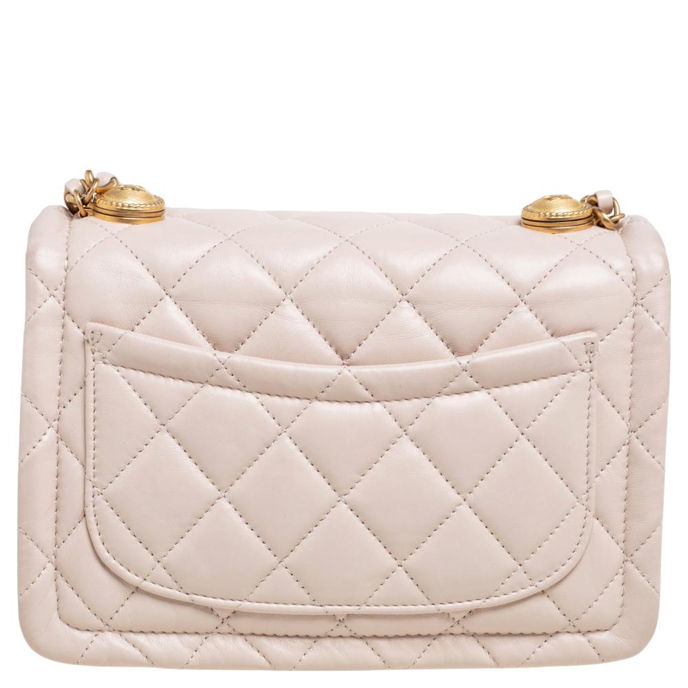 Chanel Beige Quilted Leather Button Top Flap Bag 4
