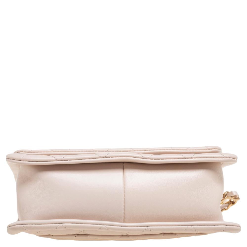 Chanel Beige Quilted Leather Button Top Flap Bag 5