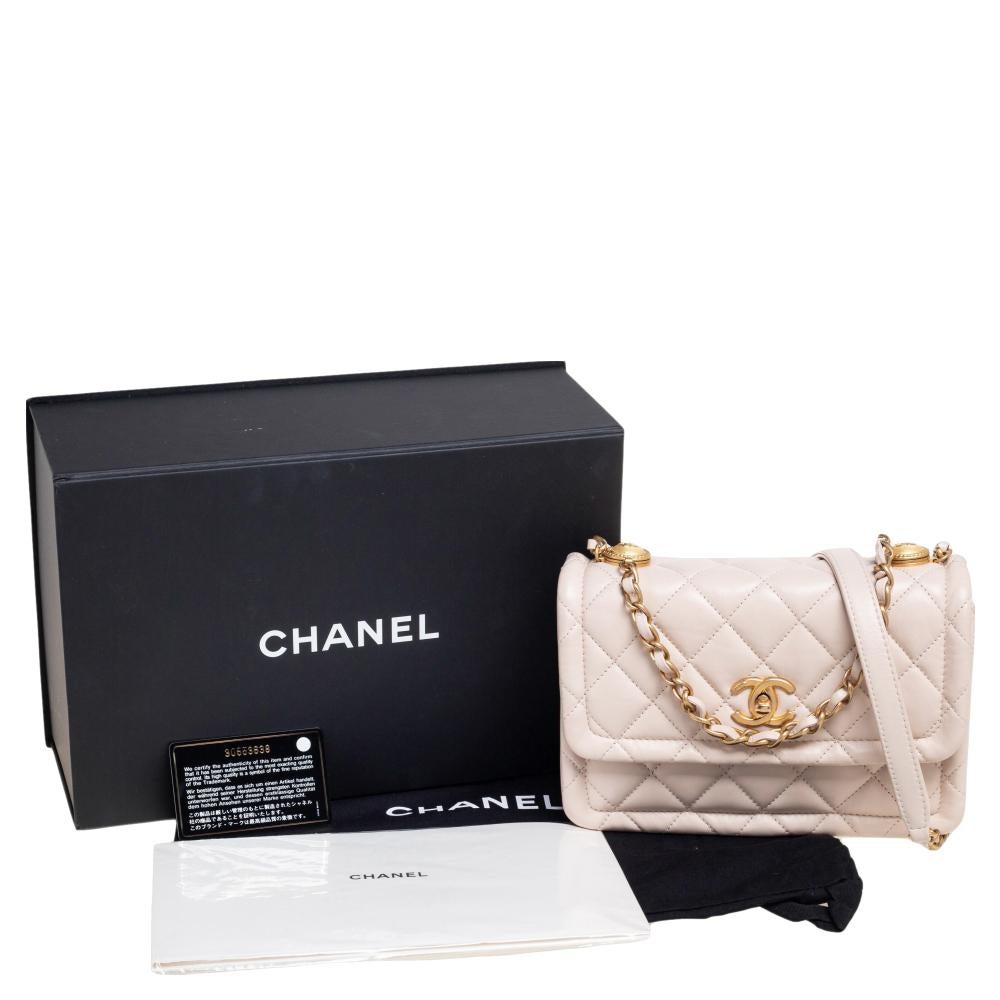 Chanel Beige Quilted Leather Button Top Flap Bag 2