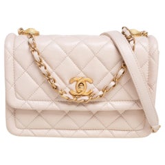 Chanel Beige Quilted Leather Button Top Flap Bag