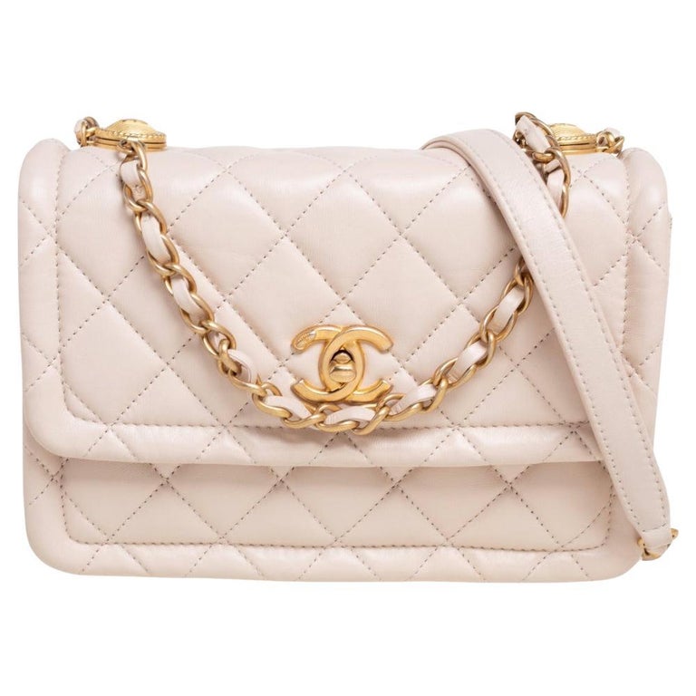Chanel Beige Quilted Leather Button Top Flap Bag at 1stDibs  chanel button  bag, chanel button on top bag 2020, beige button bag