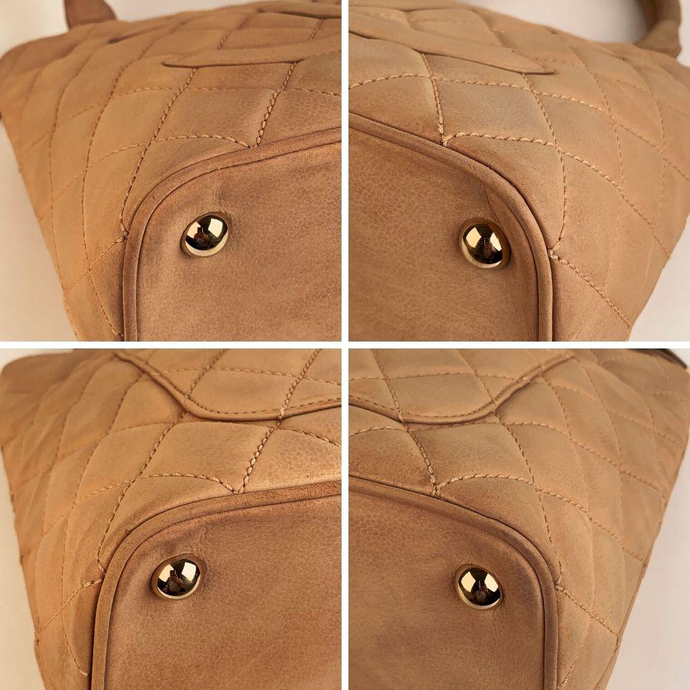 Chanel Beige Quilted Leather CC Logo Tote Shoulder Bag 3