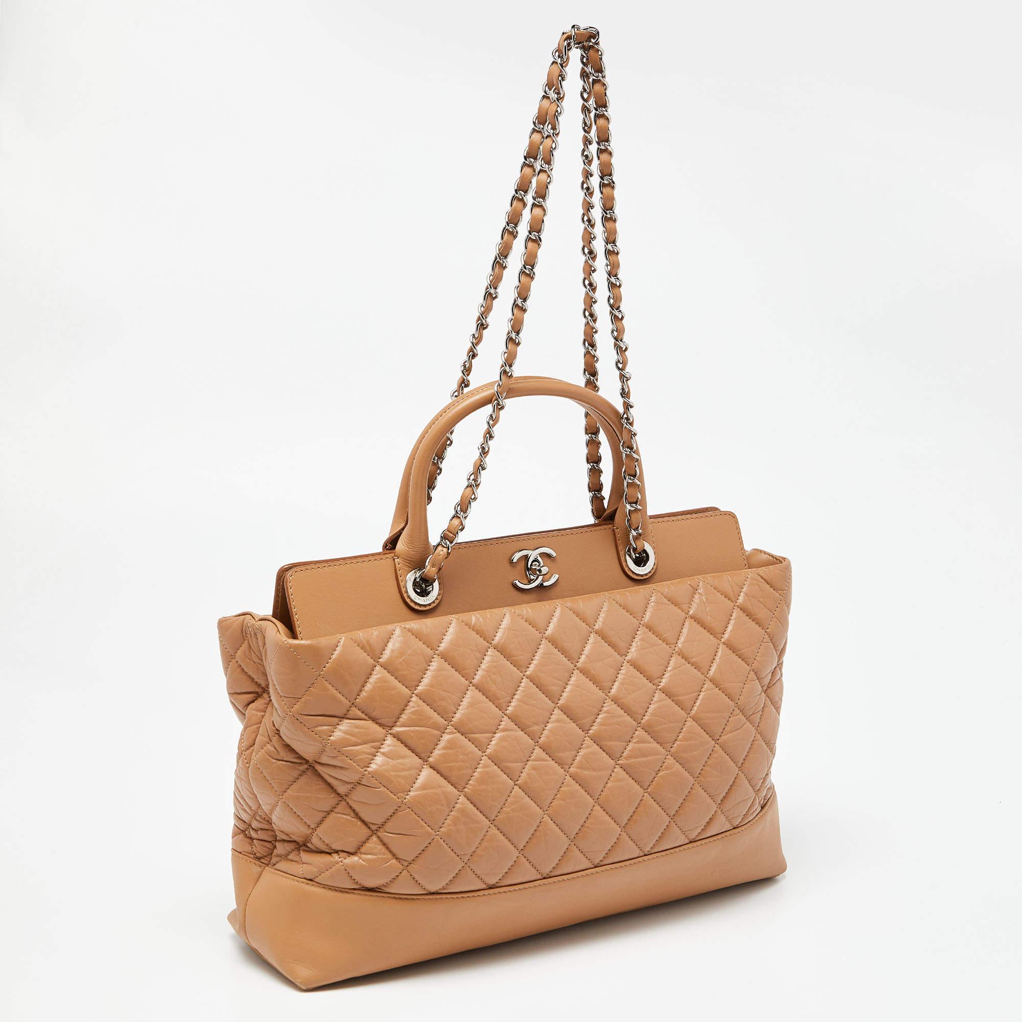 Chanel Beige Quilted Leather CC Shopper Tote For Sale 9