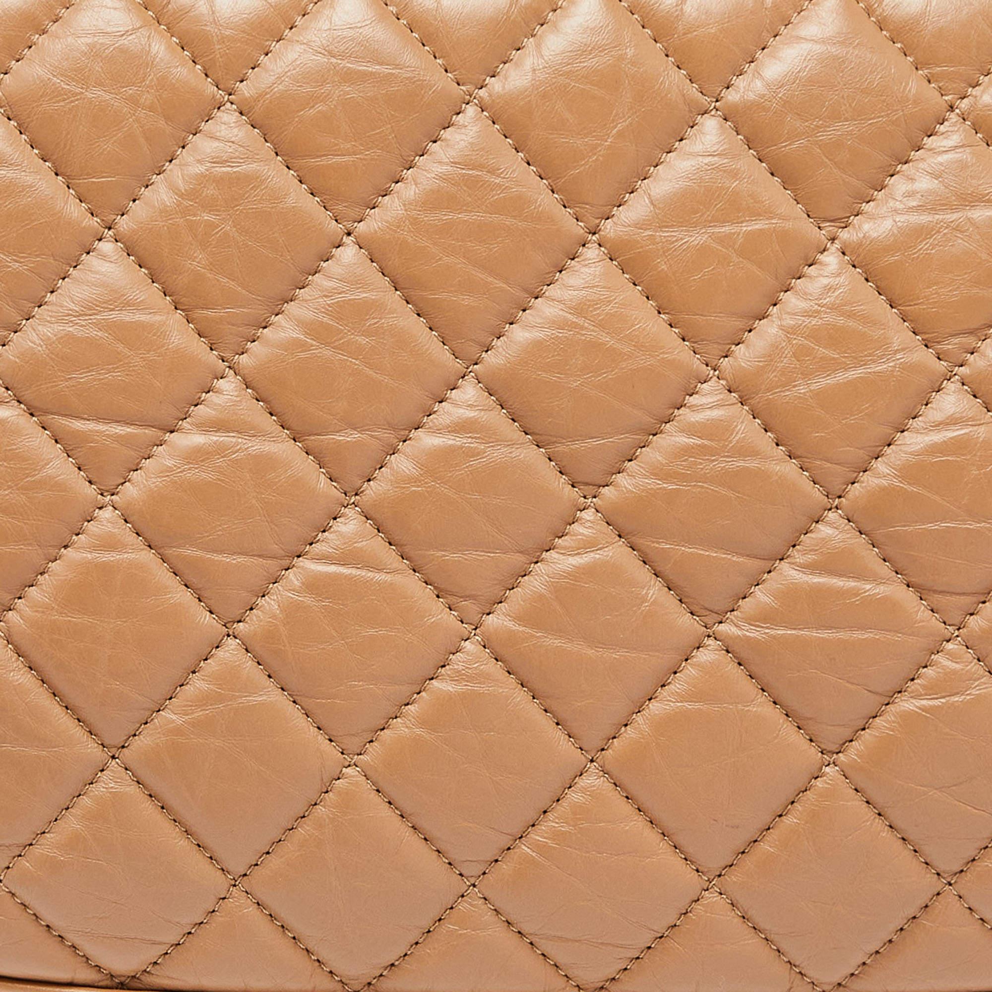 Chanel Beige Quilted Leather CC Shopper Tote For Sale 2