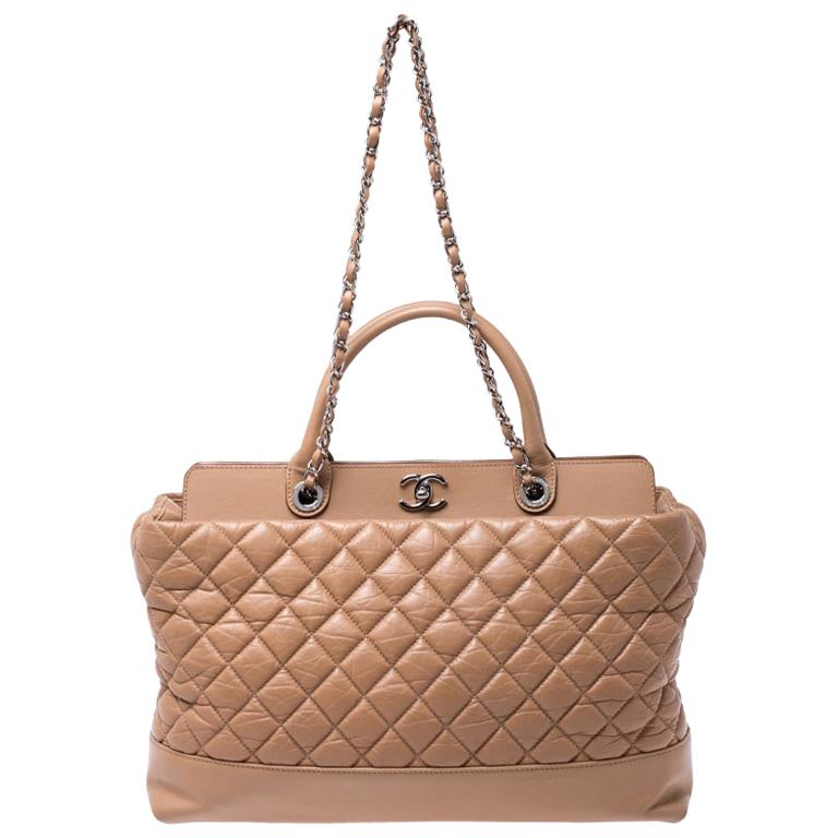 Chanel Beige Quilted Leather CC Shopper Tote