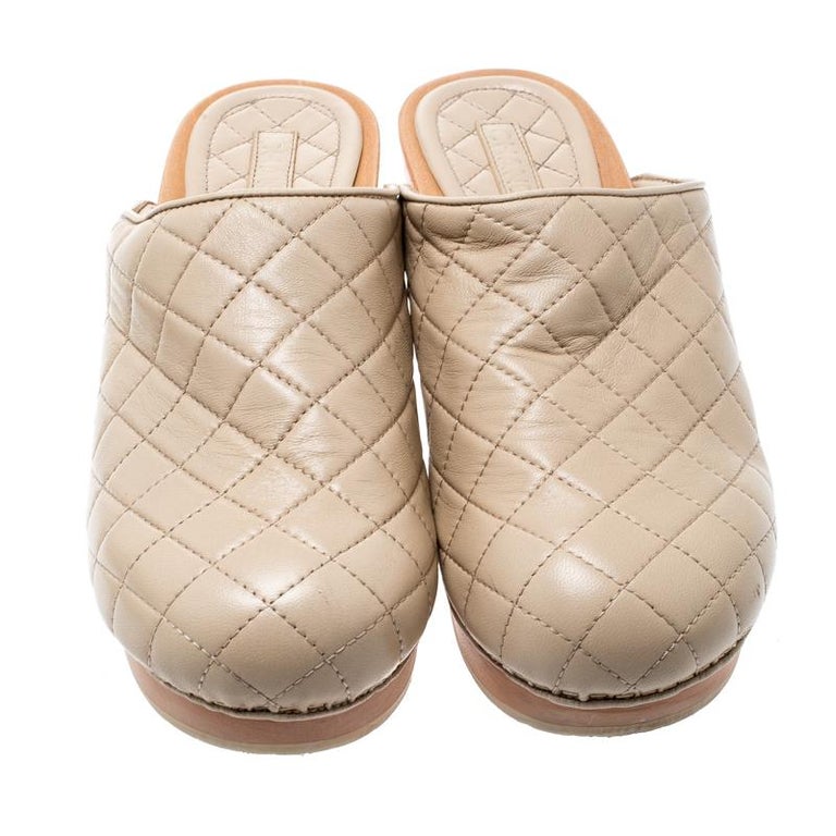 Chanel Beige Quilted Leather CC Wooden Platform Clogs Size 38 For Sale at  1stDibs