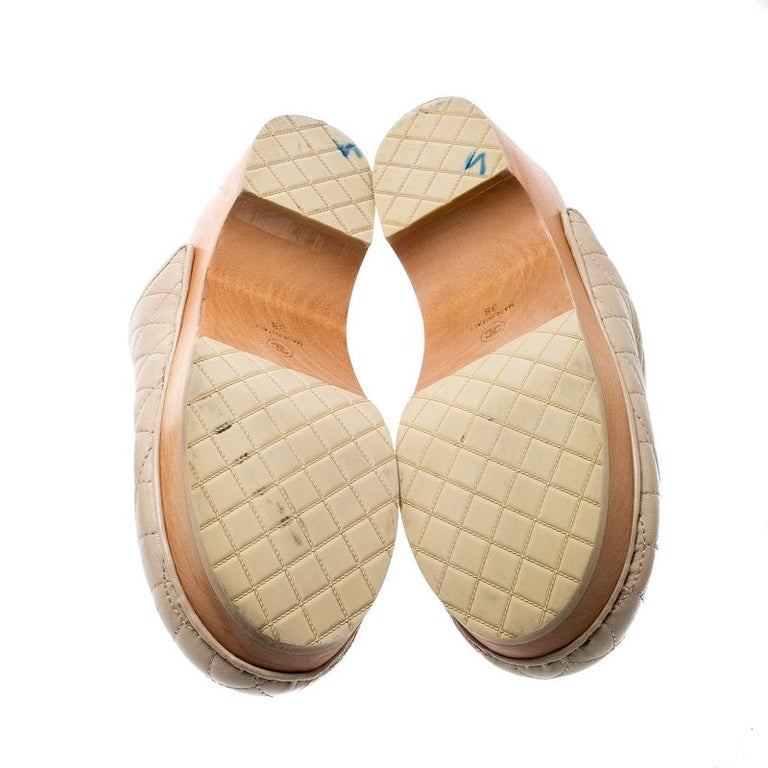 Chanel Beige Quilted Leather CC Wooden Platform Clogs Size 38