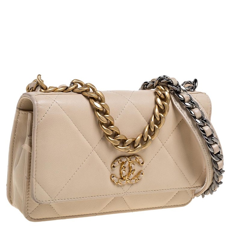 Chanel Beige Quilted Leather Chanel 19 Wallet on Chain at 1stDibs