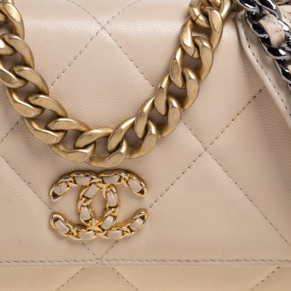 Women's Chanel Beige Quilted Leather Chanel 19 Wallet on Chain