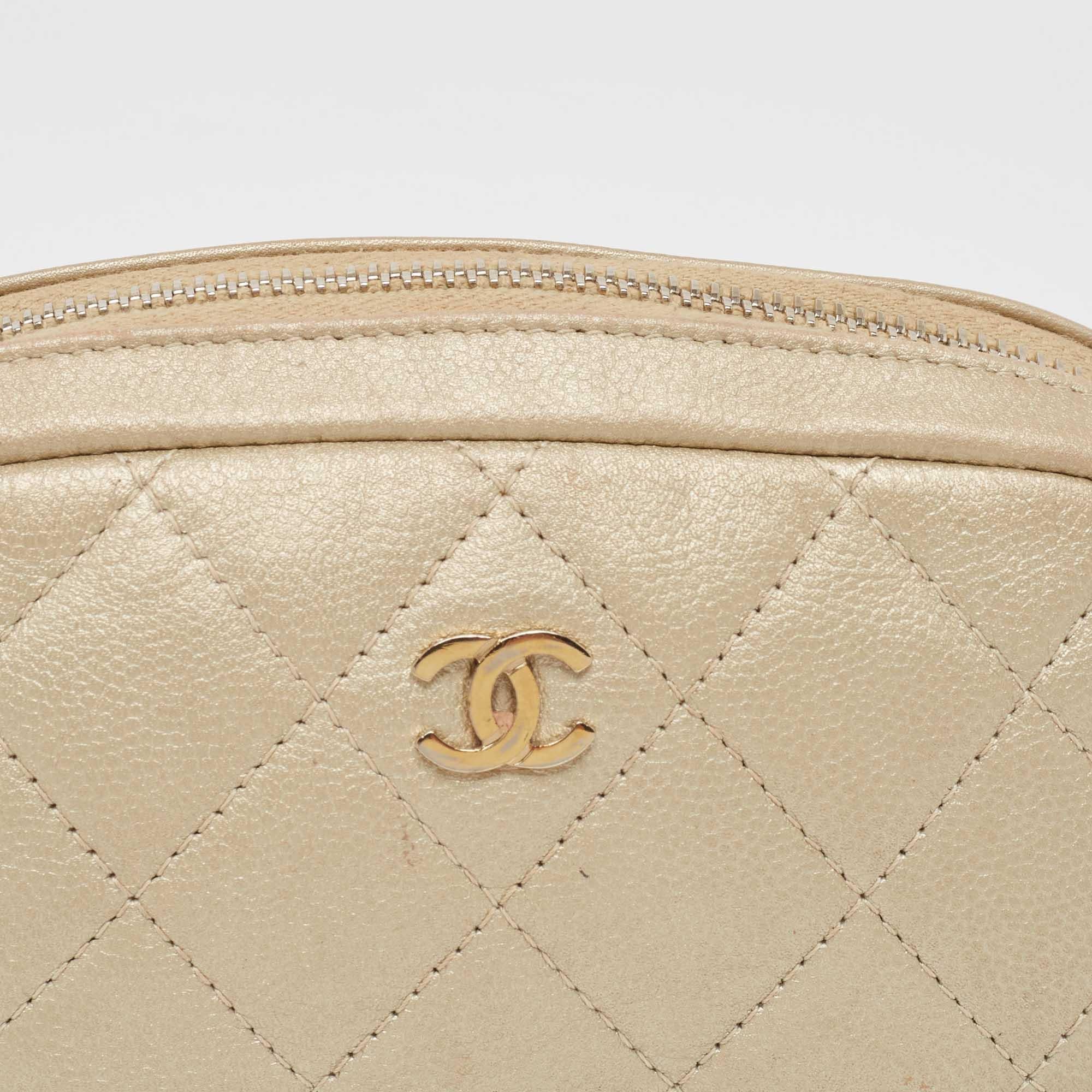 Chanel Beige Quilted Leather Cosmetic Pouch 1