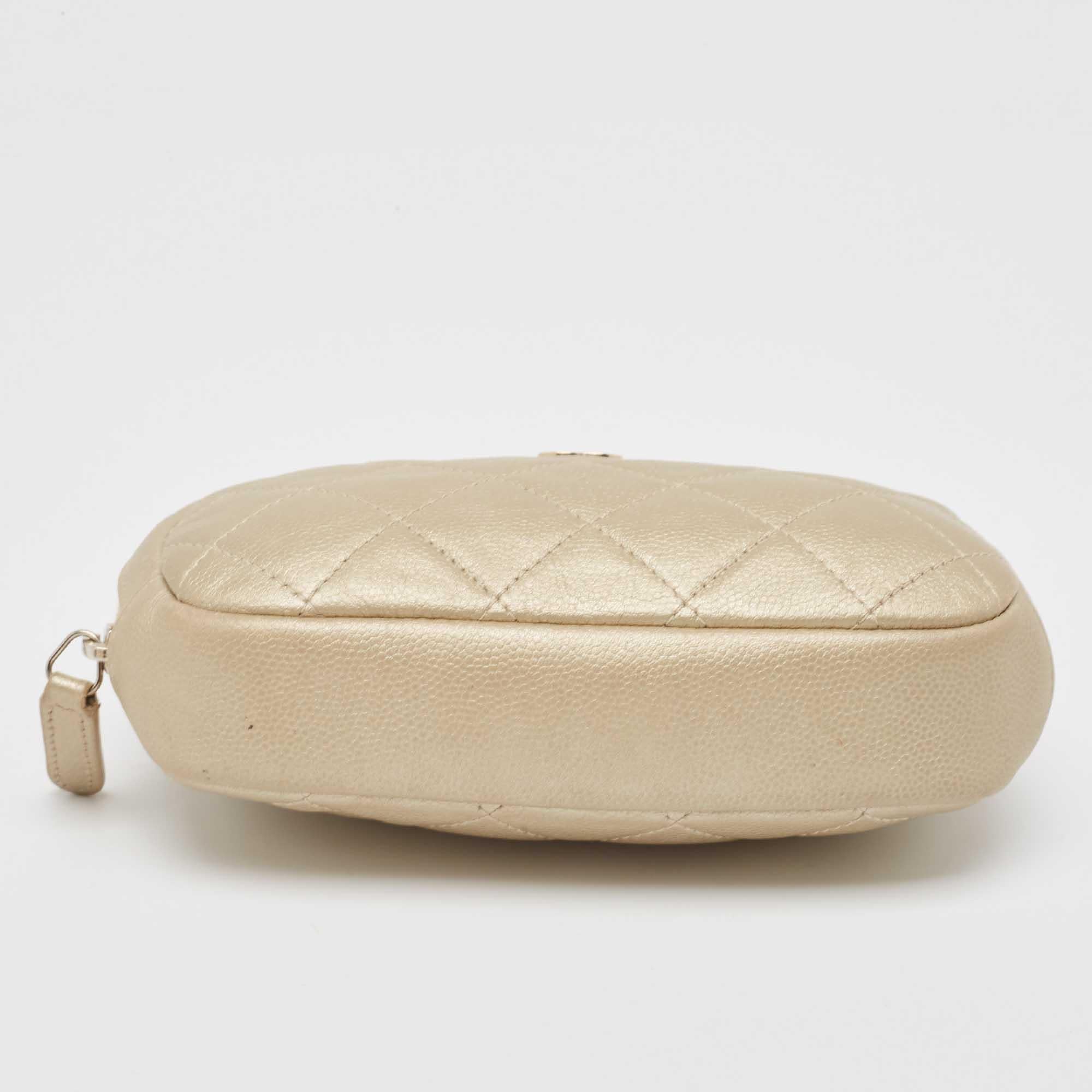 Chanel Beige Quilted Leather Cosmetic Pouch 4