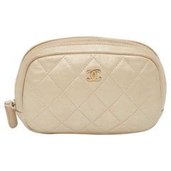 Chanel Beige Quilted Leather Cosmetic Pouch