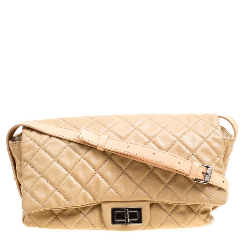 Chanel Beige Quilted Leather Crossbody Bag
