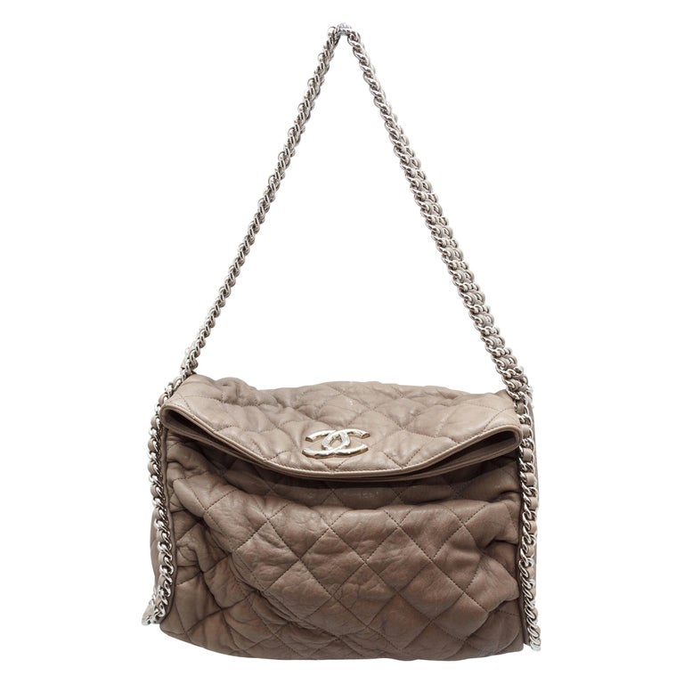 Chanel Beige Quilted Leather Foldover Bag