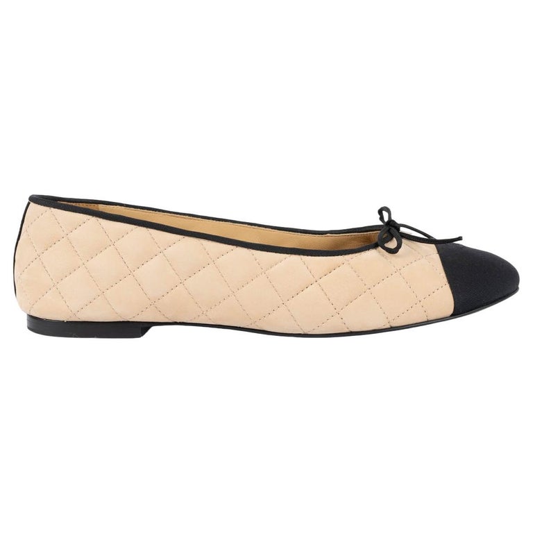 Used Ballet Flat Chanel Tan With Black Tip Leather for Female Size 38