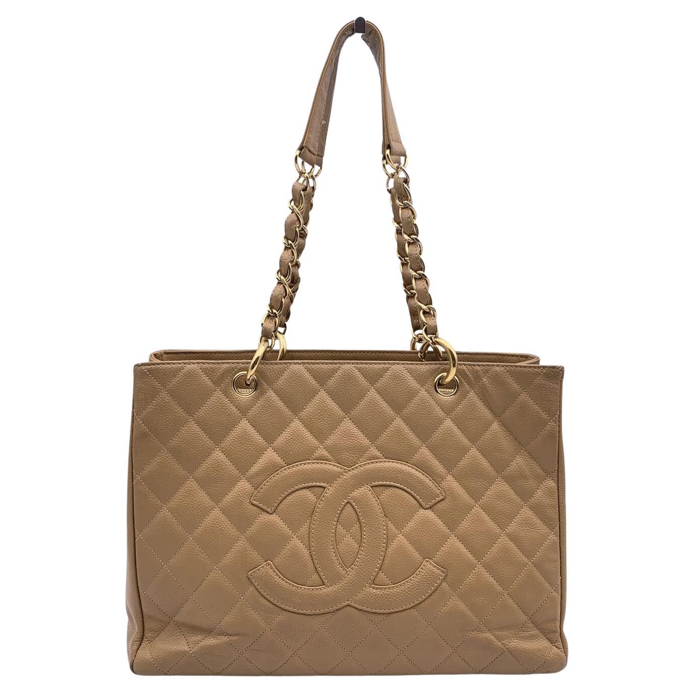 Chanel Beige Quilted Leather GST Grand Shopping Tote Bag For Sale