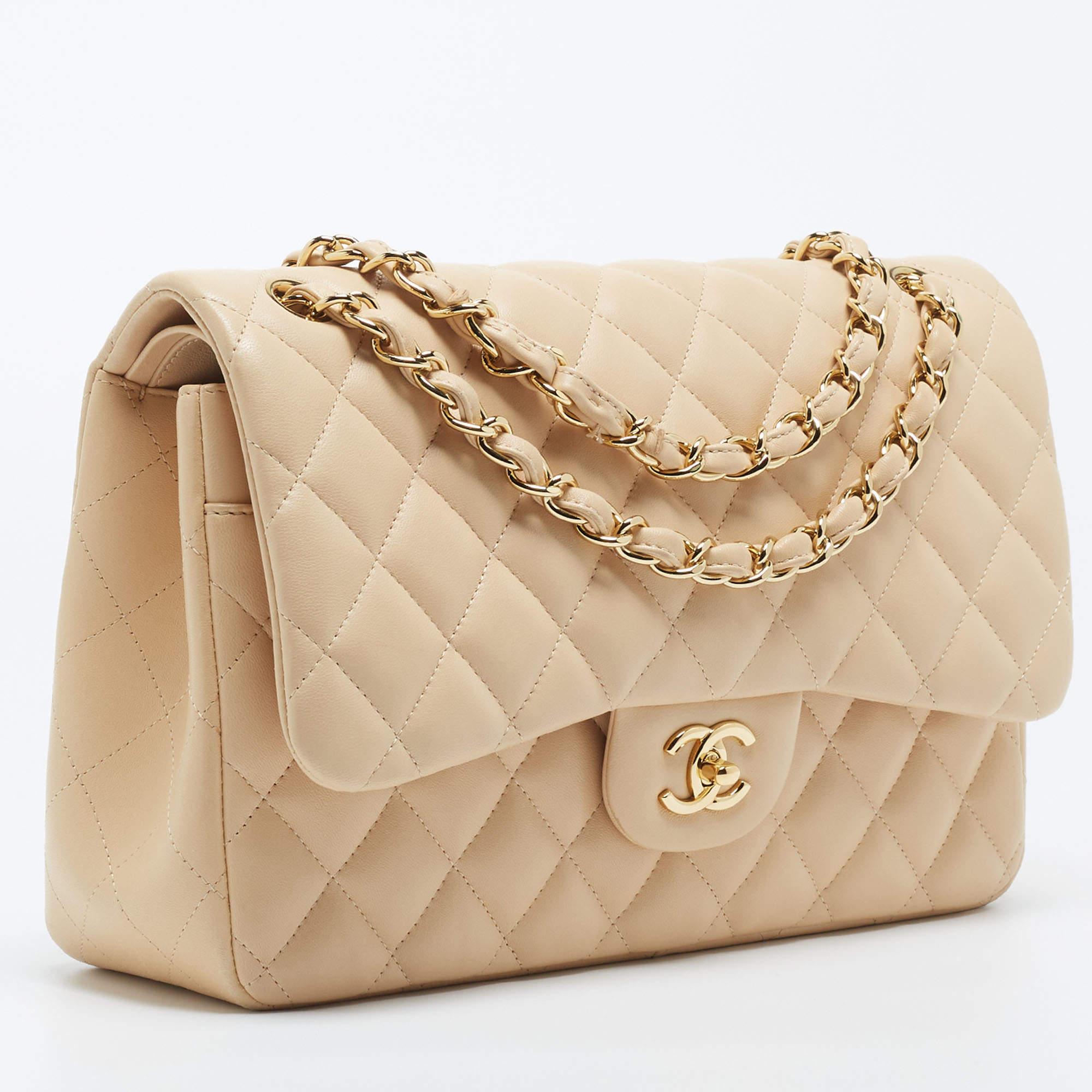 Women's Chanel Beige Quilted Leather Jumbo Classic Double Flap Bag