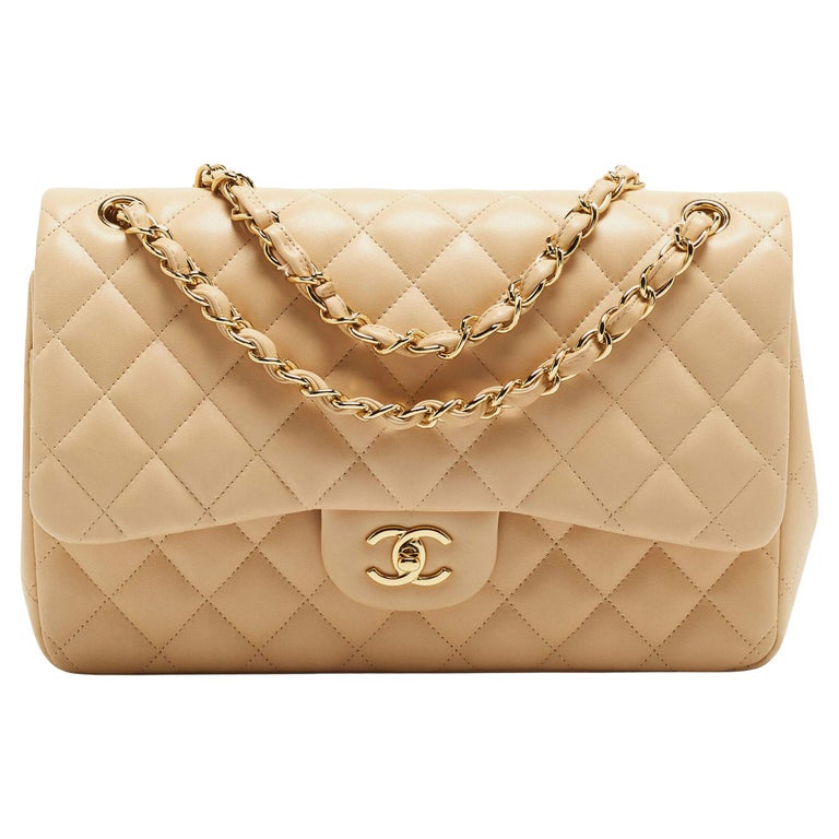 Chanel Beige Quilted Leather Jumbo Classic Double Flap Bag