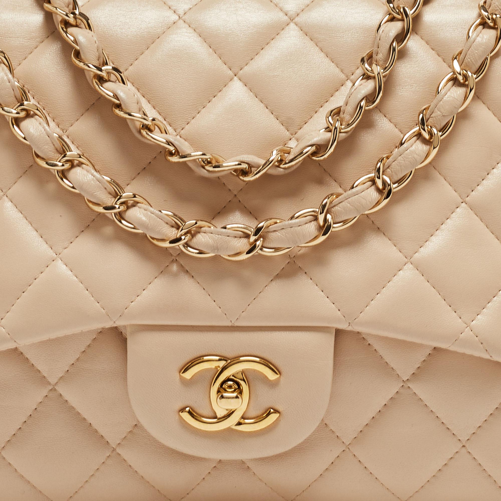 Chanel Beige Quilted Leather Jumbo Classic Single Flap Bag 14