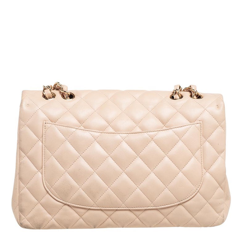 Chanel Beige Quilted Leather Jumbo Classic Single Flap Bag at 1stDibs